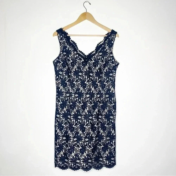 Ann Taylor Petite Navy Overlay Sheath Dress Sleeveless Size 12 Petite NWT - Picture 1 of 6